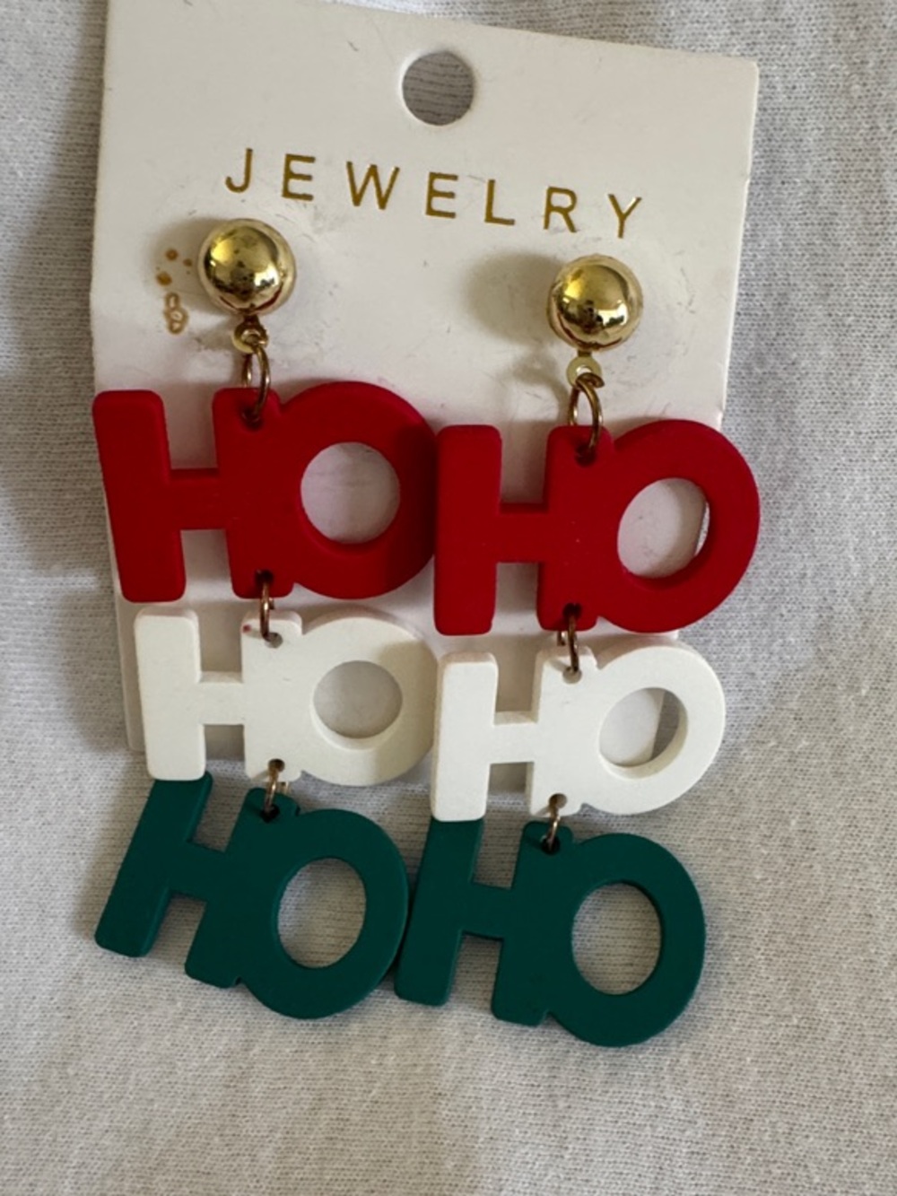 Festive HOHO Tiered Drop Earrings in Red, White & Green